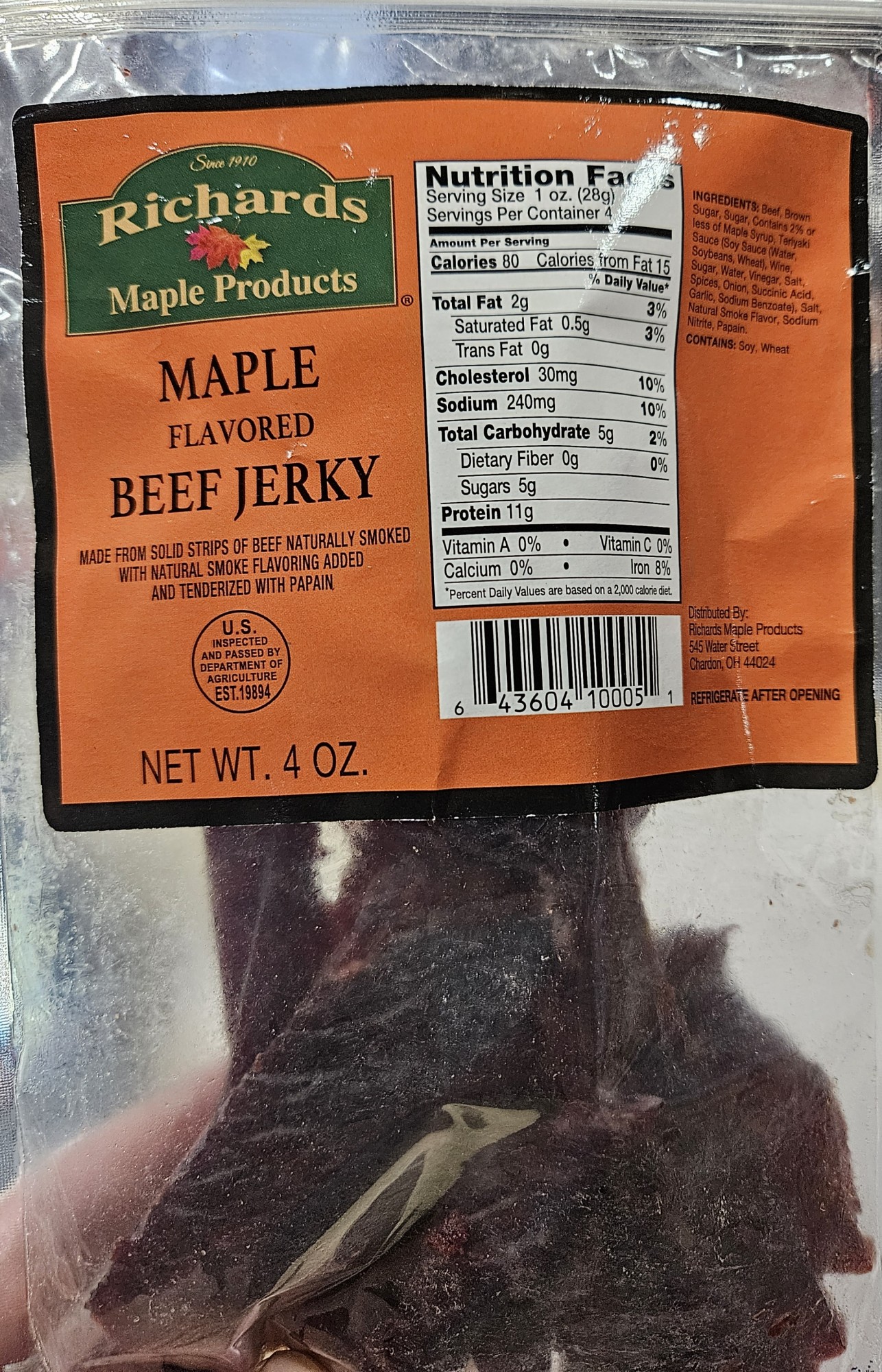 Maple Beef Jerky 4 oz