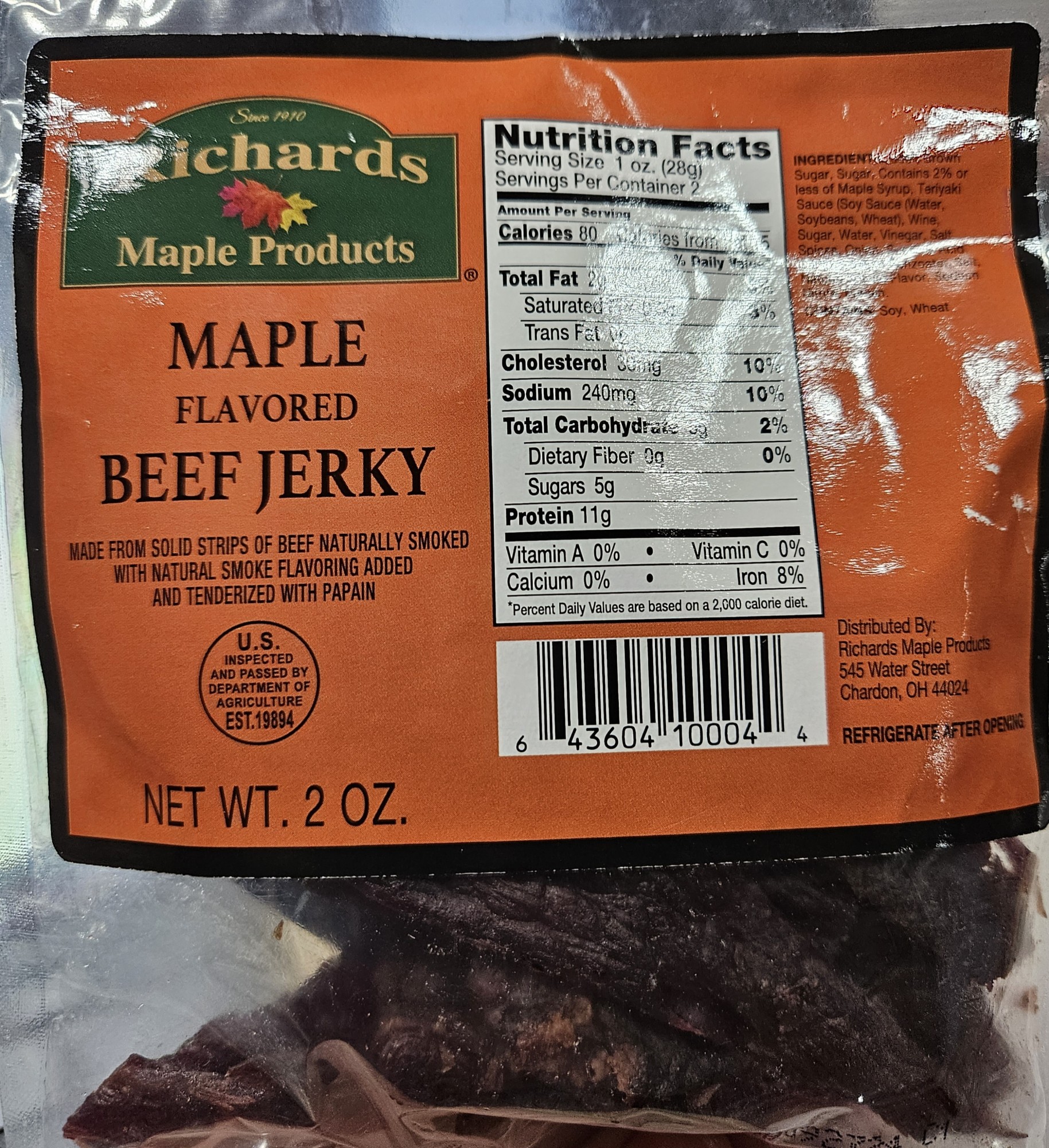 Maple Beef Jerky 2 oz