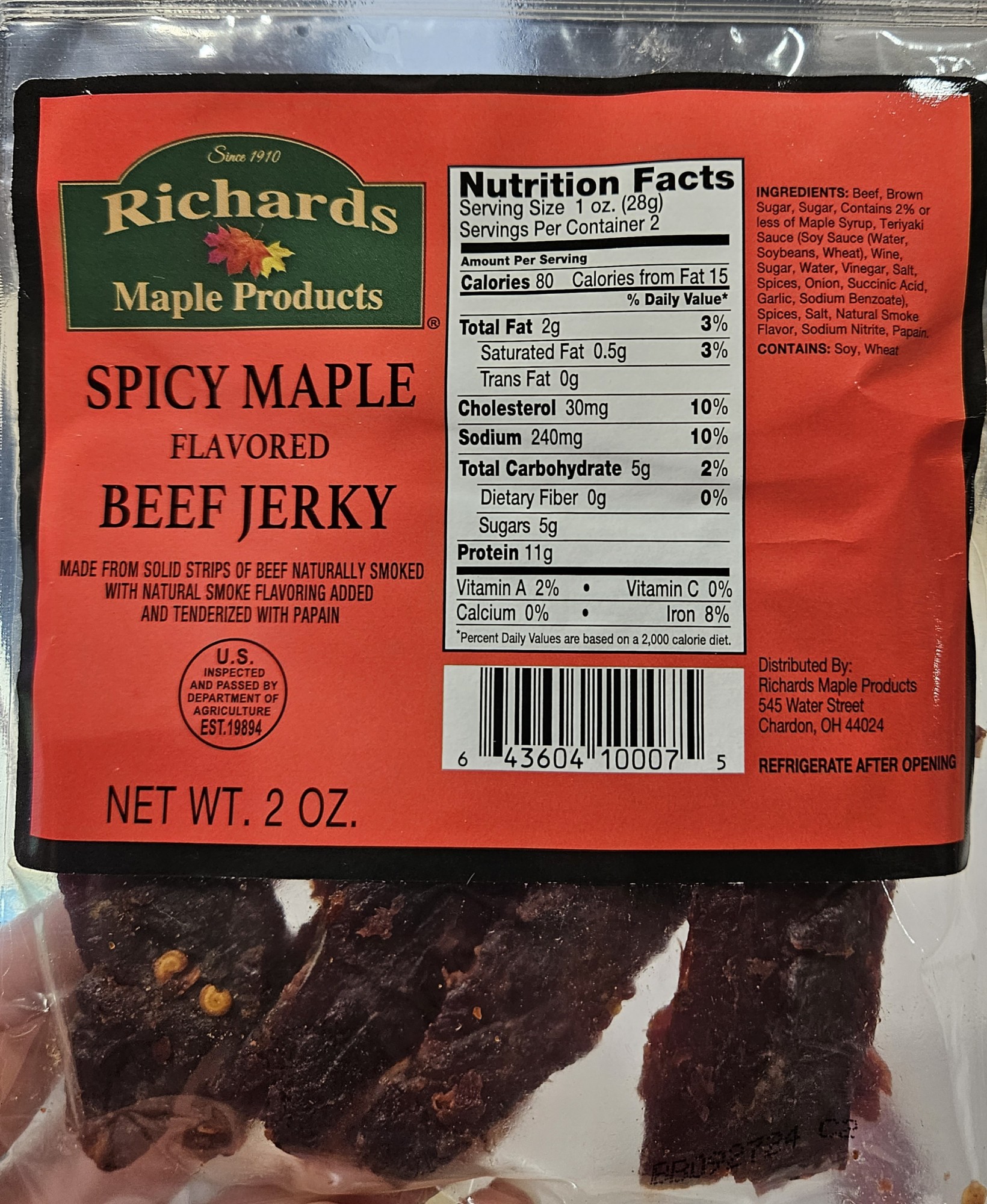 Spicy Maple Beef Jerky 2 oz